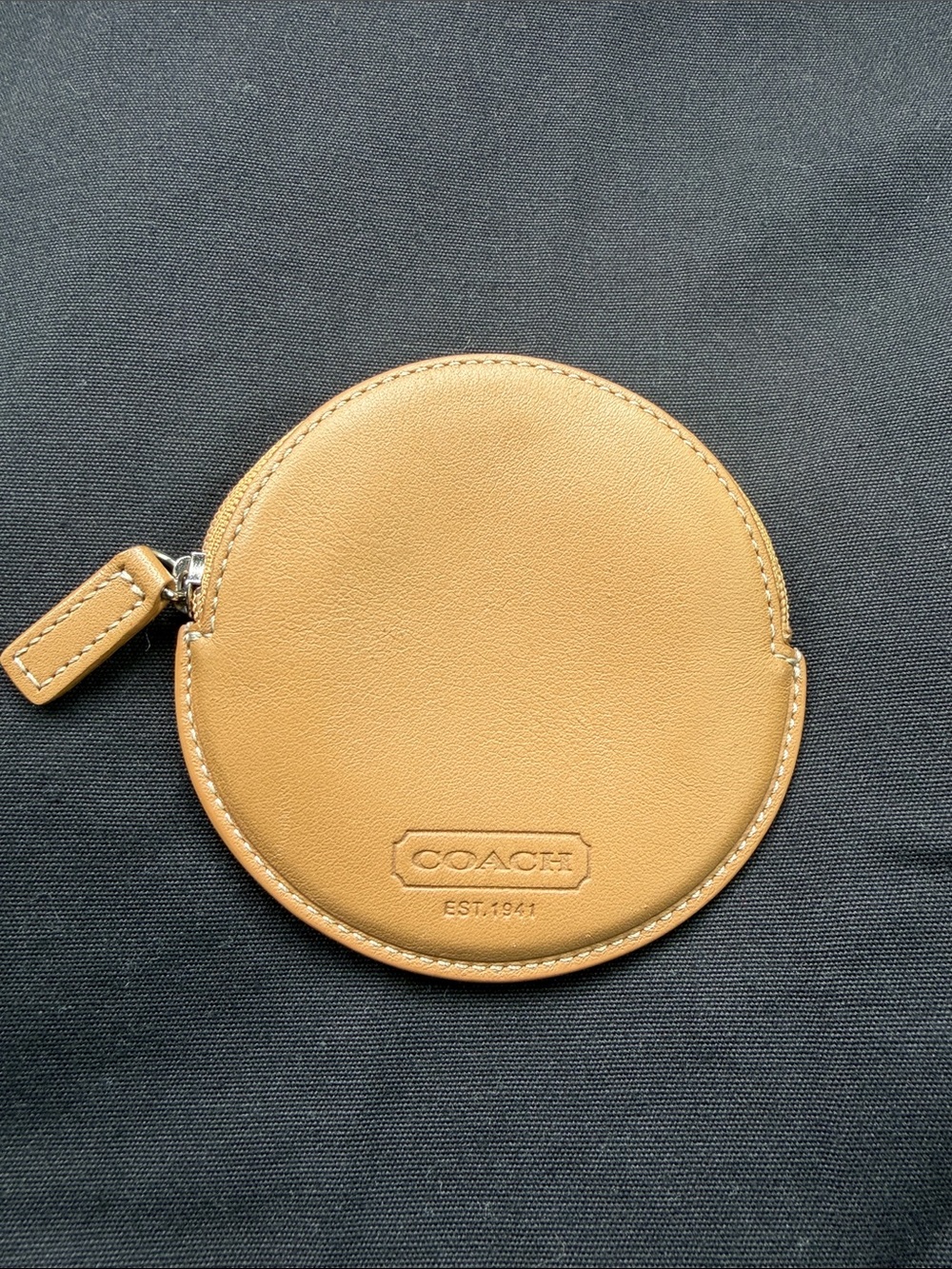 Coach Tan Round Leather Zip Coin Pouch